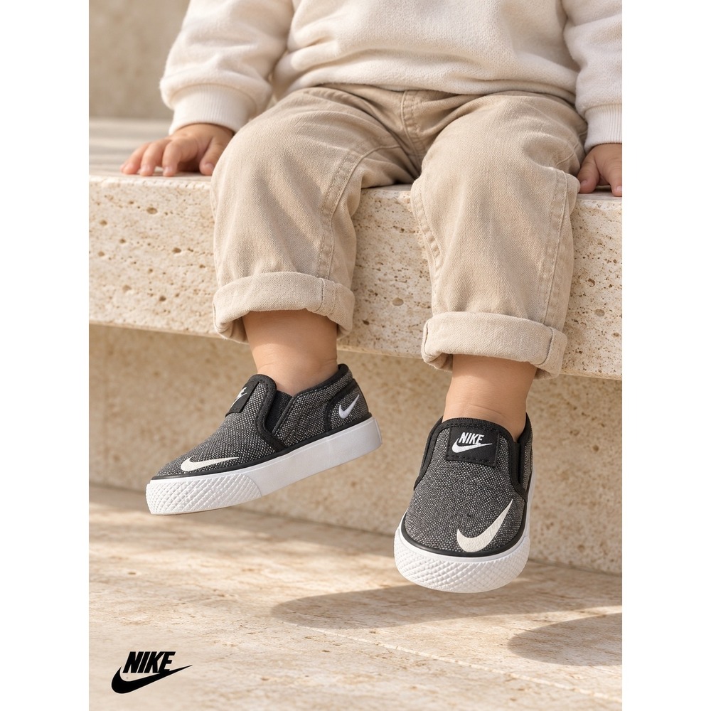 Nike Court Legacy Toddler Slip On Black White Canvas Shoes 719741-001 Size 3C